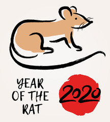 Vector illustration with Chinese Zodiac Sign -  Rat. Decorative mouse  - symbol of Happy 2020 New Year. Trendy greeting card, poster, banner