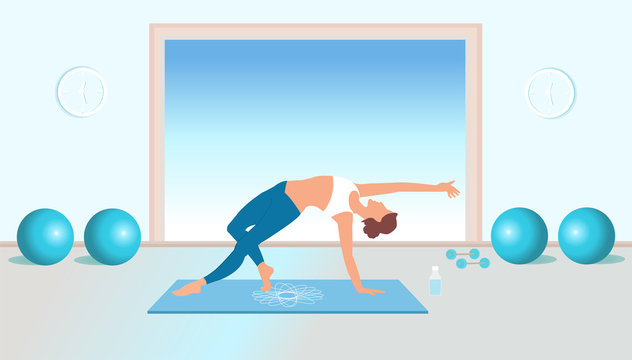  Vector of a fit woman practicing yoga and pilates