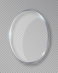 Vector oval shiny glass frame isolated on fake transparent background