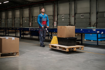 Warehouse worker with a pallet rack