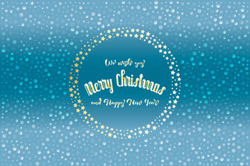 Christmas card with glittering stars and translucent snowflakes and text 