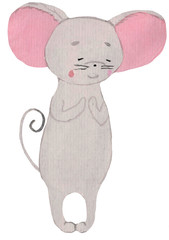 mouse, surprised and joyful. watercolor illustration for prints, design, cards, posters. symbol of the year