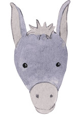 Cute cartoon portrait of a gray donkey on a white background. watercolor illustration for prints, posters, design and magazines.