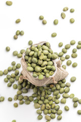Green soybeans on a white background