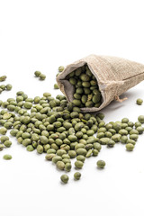 Green soybeans on a white background