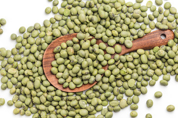 Green soybeans on a white background