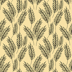 spikelets with grains seamless pattern. Hand drawn liner simple scandinavian style
