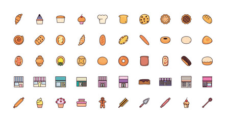 bundle bread bakery with set icons