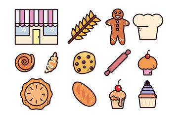 bundle bread bakery with set icons