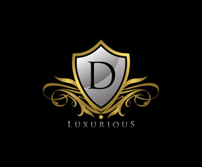 Luxury Gold Shield D Letter Logo Icon. Elegant D Letter Icon.