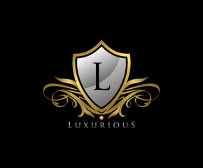 Luxury Gold Shield L Letter Logo Icon. Elegant L Letter Icon.