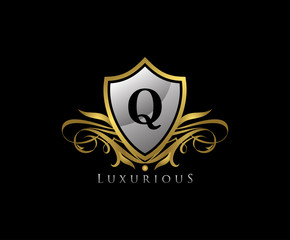 Luxury Gold Shield Q Letter Logo Icon. Elegant Q Letter Icon.