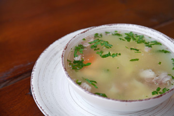 close up of chicken soup