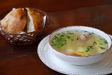 chicken broth with pita bread