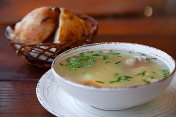 chicken broth with pita bread