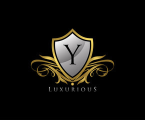 Luxury Gold Shield Y Letter Logo Icon. Elegant Y Letter Icon.
