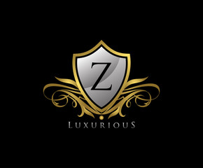 Luxury Gold Shield Z Letter Logo Icon. Elegant Z Letter Icon.