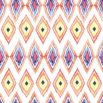 Watercolor seamless pattern with ethnic motifs