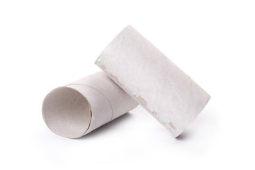 Paper tube of toilet paper, isolated on white background