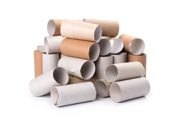 Empty Toilet Rolls Stack Up On a white Background