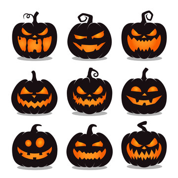 Set Of Halloween Pumpkins On White Background