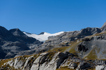Amazing landscape of the Gemmi Pass in Switzerland, between canton Berne and Valais in Europe