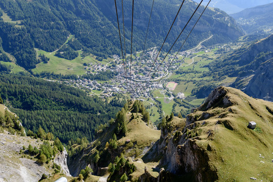 View from the swiss Gemmi Pass (Valais) down to the village Leukerbad