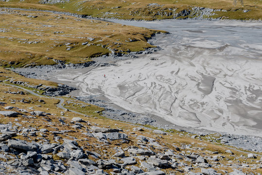 Amazing landscape of the lake Daubensee on the Gemmi Pass in Switzerland, between canton Berne and Valais in Europe