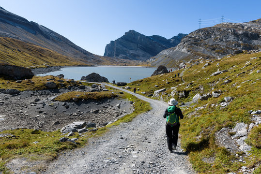 Amazing landscape of the lake Daubensee on the Gemmi Pass in Switzerland, between canton Berne and Valais in Europe