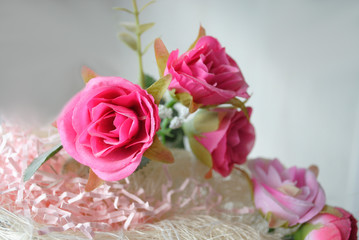 bouquet of artificial pink roses