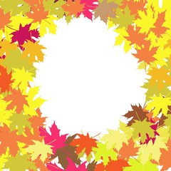 Naklejka na ściany i meble Autumn frame of maple leaves, autumn background, warm colors, color illustration in vector