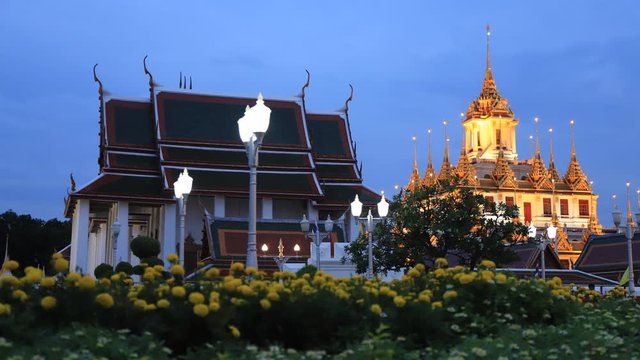 Famous temple  Loha prasat (metallic castle) of Ratchanadda Temple in Bangkok, Thailand