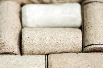 wine corks close up. concept of a wine cellar and tasting of red and white wine. old blockage