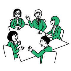 Business people meeting at square table. Vector illustration.