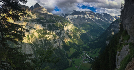 Panorama of Lauterbrunnen valley in the Bernese Alps, Switzerland.