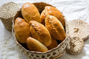 Traditional homemade russian piroshki - a Russian puff pastry stuffed