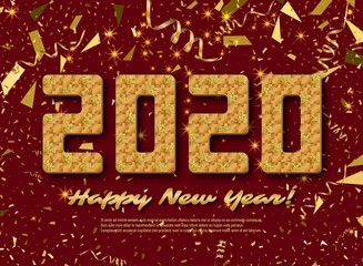 2020 jigsaw puzzle background with many golden glitter and gold pieces. Happy New Year card design. Abstract mosaic template
