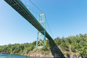 Detail of the Thousand Islands Bridge across St. Lawrence River. This bridge connects New York State in USA and Ontario in Canada