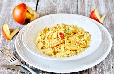 Amanita Caesarea. risotto with king mushroom or Caesar. a family of fly-agarics of the highest category, a delicious mushroom. Italian Cuisine.