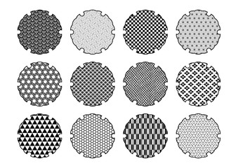 雪輪文様と伝統文様のイラストセット（黒）