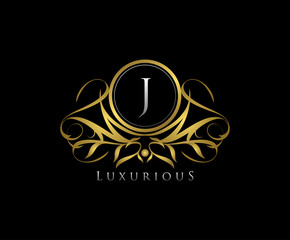 Classy J Letter Luxury Boutique , Heraldic, Royal, Decoration, Boutique Logo. Interior Icon. Fashion, Jewelry, Beauty Salon, Hotel Logo. Cosmetics, Spa Logo. Resort and Restaurant Logo. 