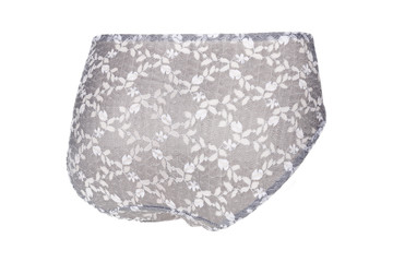 Beautiful female gray panties isolated on white background. Sexy underwear
