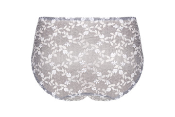 Beautiful female gray panties isolated on white background. Sexy underwear