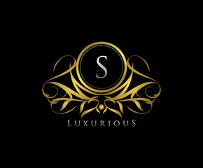 Classy S Letter Luxury Boutique , Heraldic, Royal, Decoration, Boutique Logo. Interior Icon. Fashion, Jewelry, Beauty Salon, Hotel Logo. Cosmetics, Spa Logo. Resort and Restaurant Logo. 