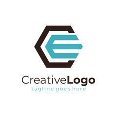 Hexagon Letter C and E Logo Vector