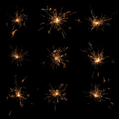 Fototapeta premium Blank background with bengal fire .Sparkler .Set of new year party sparkler on black background.flame 