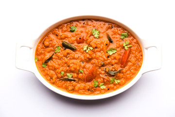 Red Lentil Cooked Dal or Dhal or Masoor daal tadka, selective focus