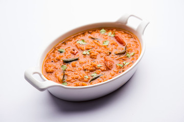 Red Lentil Cooked Dal or Dhal or Masoor daal tadka, selective focus