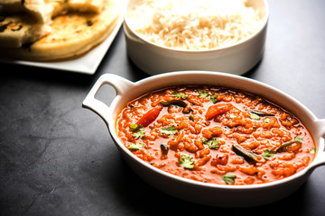 Red Lentil Cooked Dal or Dhal or Masoor daal tadka, selective focus