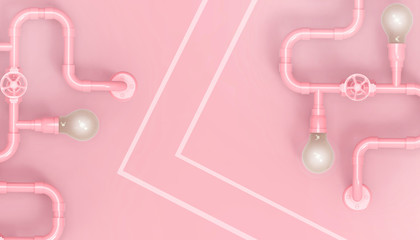 Ideas Industrial Concept Inspiration Art  background with  Pink pipeline system fittings and valves - 3d rendering